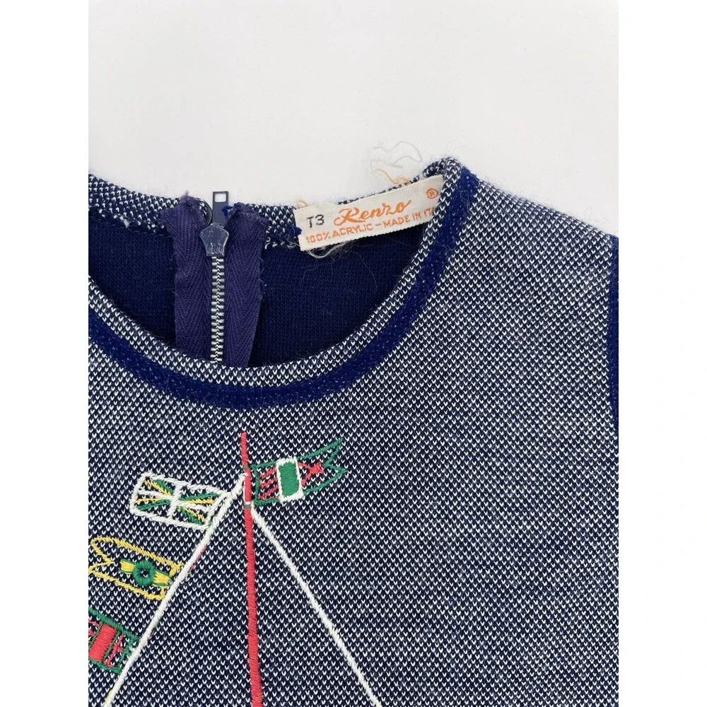 Vtg 60s 70s Renzo Italy Toddler Knit Romper Blue White Sailboat Sz T3